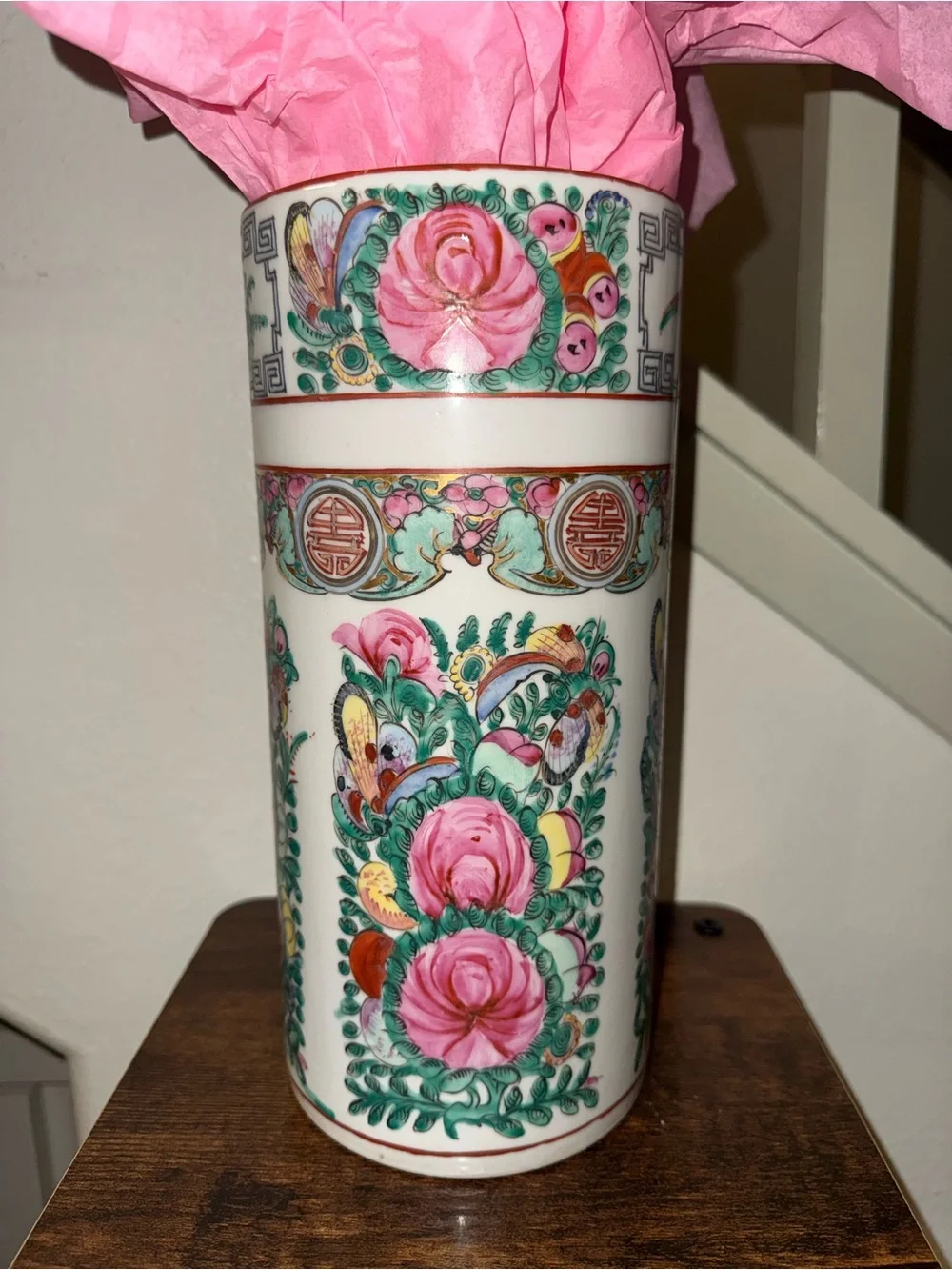 Floral Ceramic Vase with Pink Accents